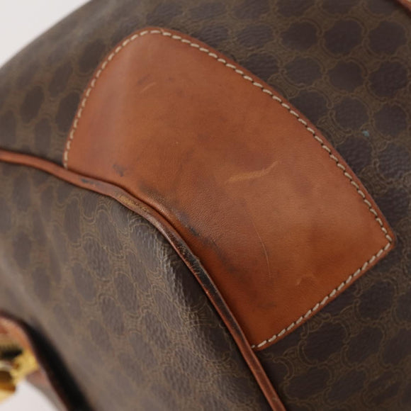 CELINE Macadam Canvas Boston Bag PVC Leather Brown Gold Auth 176038A