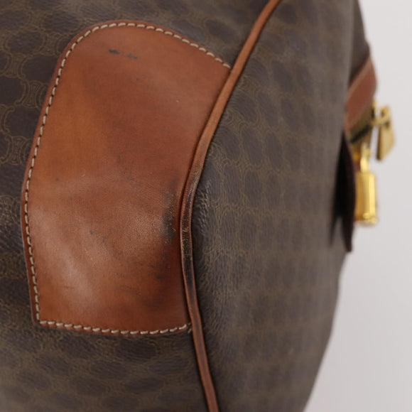 CELINE Macadam Canvas Boston Bag PVC Leather Brown Gold Auth 176038A