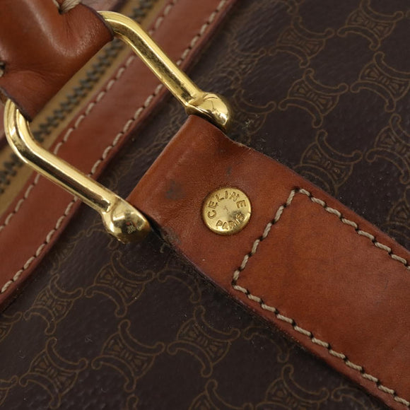 CELINE Macadam Canvas Boston Bag PVC Leather Brown Gold Auth 176038A