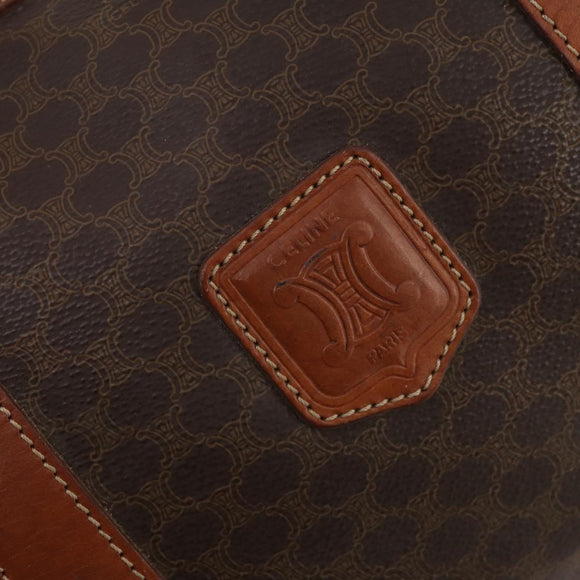 CELINE Macadam Canvas Boston Bag PVC Leather Brown Gold Auth 176038A