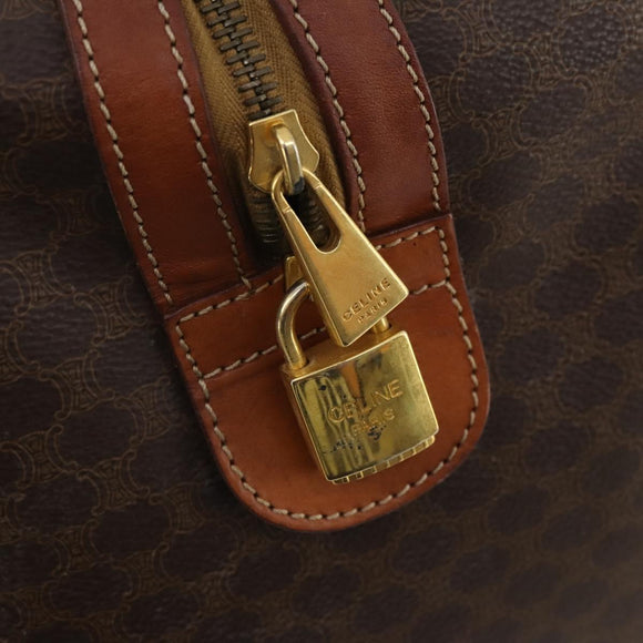 CELINE Macadam Canvas Boston Bag PVC Leather Brown Gold Auth 176038A