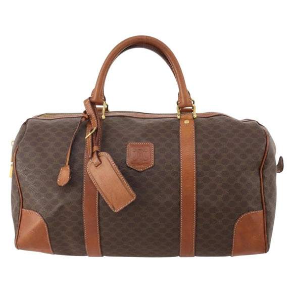 CELINE Macadam Canvas Boston Bag PVC Leather Brown Gold Auth 176038A