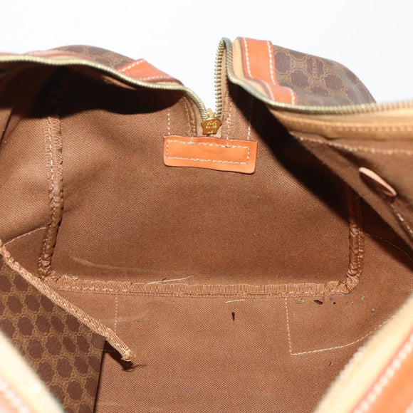 CELINE Macadam Canvas Boston Bag PVC Leather Brown Gold Auth 176038A