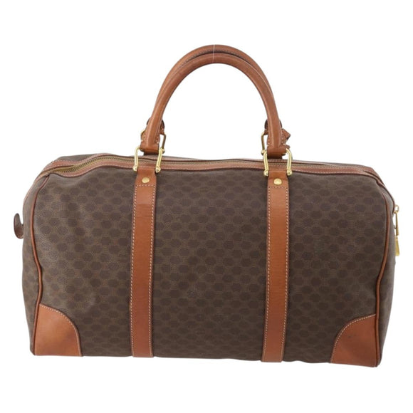 CELINE Macadam Canvas Boston Bag PVC Leather Brown Gold Auth 176038A