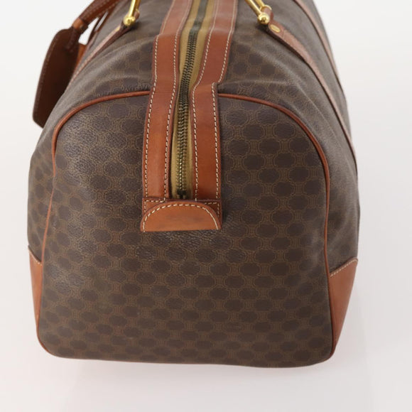 CELINE Macadam Canvas Boston Bag PVC Leather Brown Gold Auth 176038A