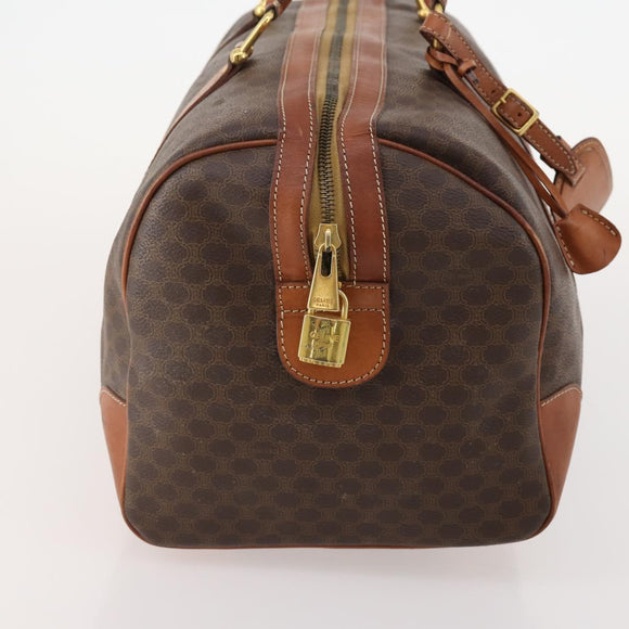 CELINE Macadam Canvas Boston Bag PVC Leather Brown Gold Auth 176038A