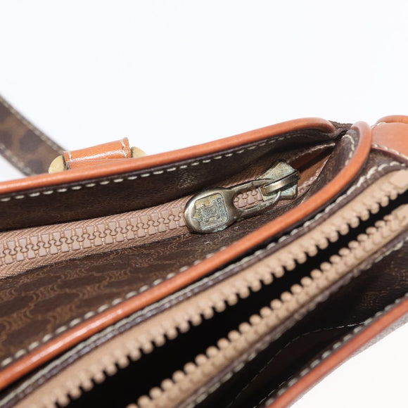 CELINE Macadam Canvas Hand Bag PVC Leather Brown Gold Auth 176039A