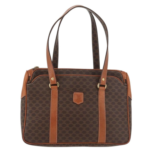 CELINE Macadam Canvas Hand Bag PVC Leather Brown Gold Auth 176039A