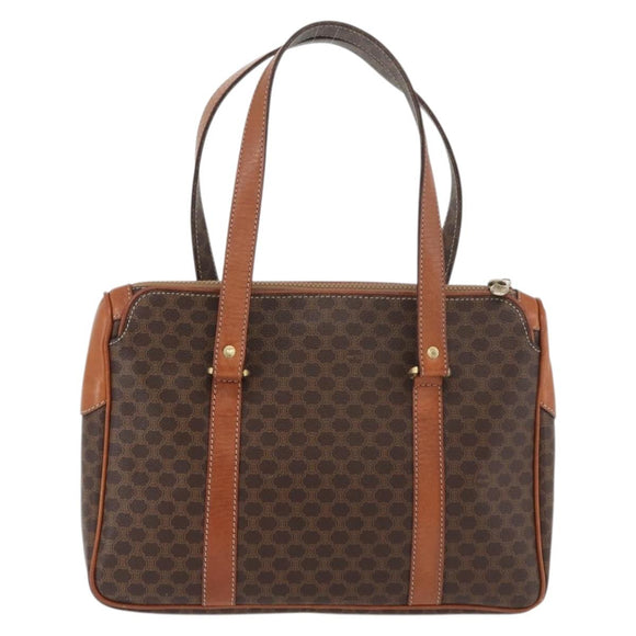 CELINE Macadam Canvas Hand Bag PVC Leather Brown Gold Auth 176039A