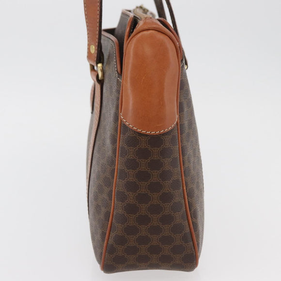 CELINE Macadam Canvas Hand Bag PVC Leather Brown Gold Auth 176039A