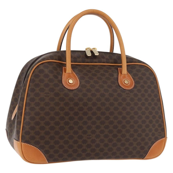 CELINE Macadam Canvas Hand Bag PVC Leather Brown Gold Auth 176040A