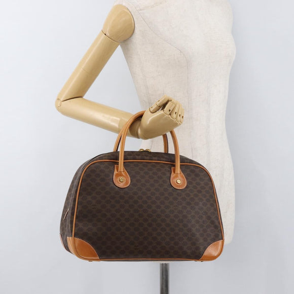CELINE Macadam Canvas Hand Bag PVC Leather Brown Gold Auth 176040A