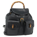 GUCCI Bamboo Backpack Leather Black Gold 003 1998 0016 Auth 176041-1