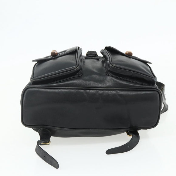 GUCCI Bamboo Backpack Leather Black Gold 003 1998 0016 Auth 176041