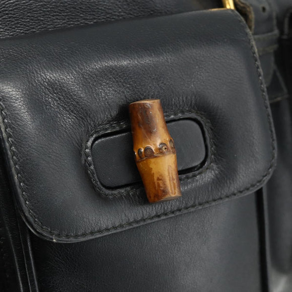 GUCCI Bamboo Backpack Leather Black Gold 003 1998 0016 Auth 176041