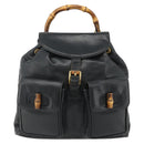 GUCCI Bamboo Backpack Leather Black Gold 003 1998 0016 Auth 176041-2