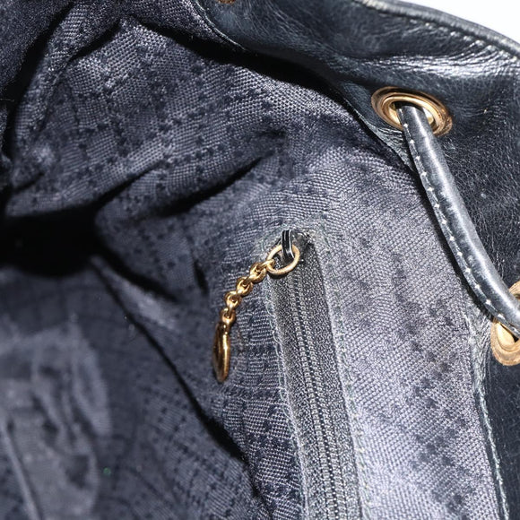 GUCCI Bamboo Backpack Leather Black Gold 003 1998 0016 Auth 176041