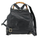 GUCCI Bamboo Backpack Leather Black Gold 003 1998 0016 Auth 176041-3