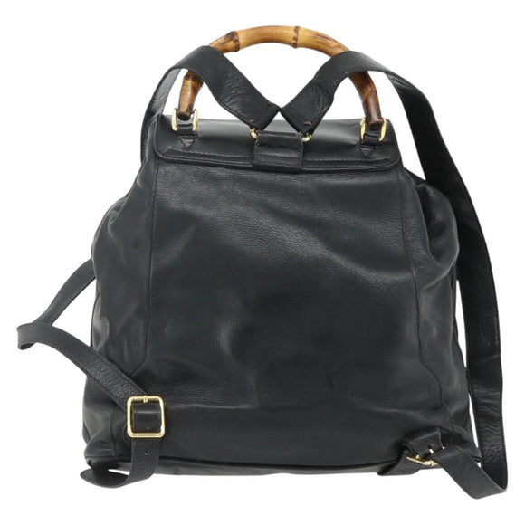GUCCI Bamboo Backpack Leather Black Gold 003 1998 0016 Auth 176041