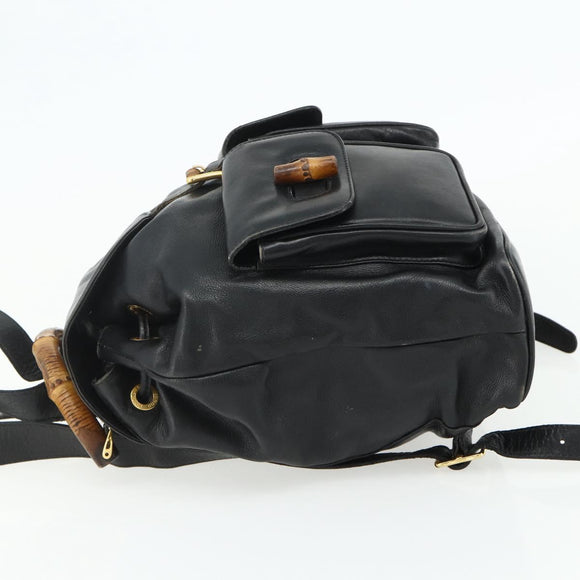 GUCCI Bamboo Backpack Leather Black Gold 003 1998 0016 Auth 176041