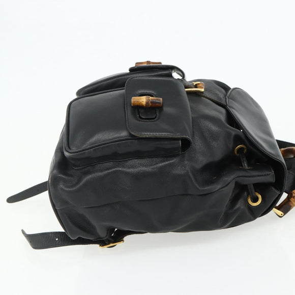 GUCCI Bamboo Backpack Leather Black Gold 003 1998 0016 Auth 176041
