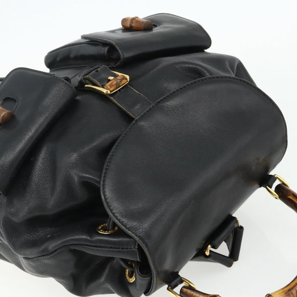 GUCCI Bamboo Backpack Leather Black Gold 003 1998 0016 Auth 176041