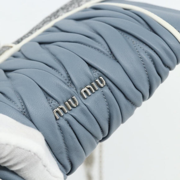 Miu Miu Matelasse Chain Shoulder Bag Leather Light Blue Silver Auth 176054