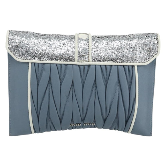 Miu Miu Matelasse Chain Shoulder Bag Leather Light Blue Silver Auth 176054