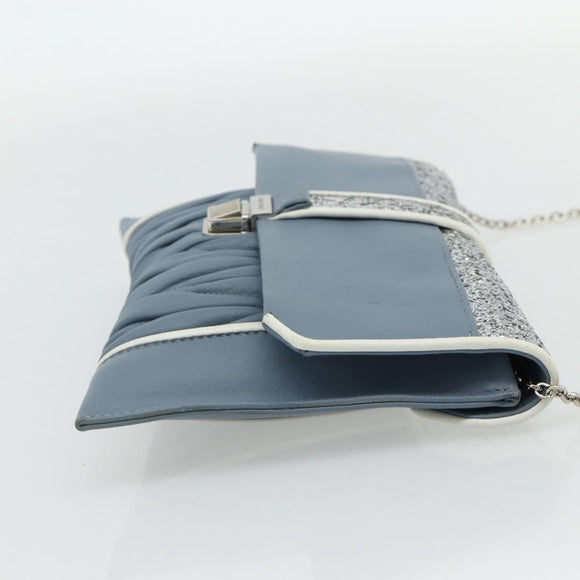 Miu Miu Matelasse Chain Shoulder Bag Leather Light Blue Silver Auth 176054