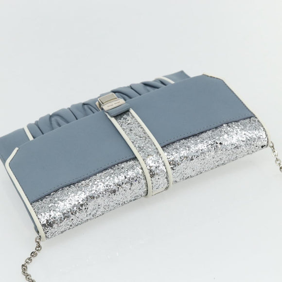 Miu Miu Matelasse Chain Shoulder Bag Leather Light Blue Silver Auth 176054