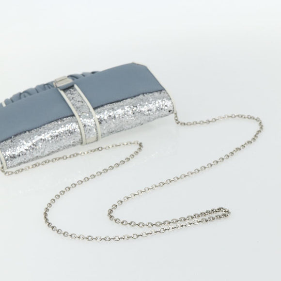 Miu Miu Matelasse Chain Shoulder Bag Leather Light Blue Silver Auth 176054
