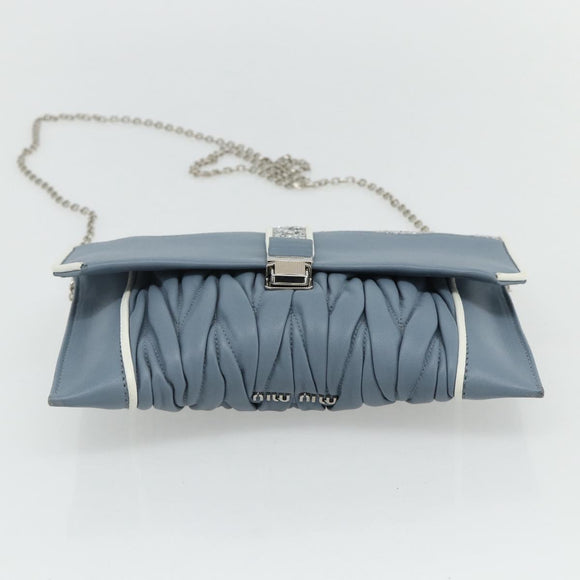 Miu Miu Matelasse Chain Shoulder Bag Leather Light Blue Silver Auth 176054