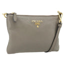 PRADA Shoulder Bag Leather Gray Gold Auth 176055A-1