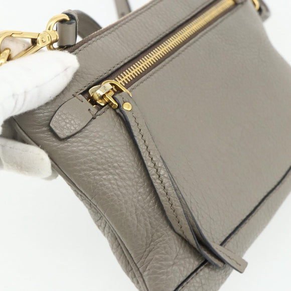 PRADA Shoulder Bag Leather Gray Gold Auth 176055A