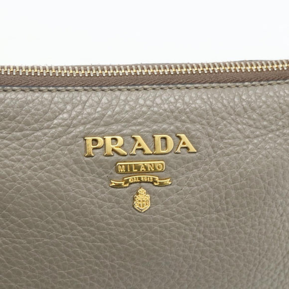 PRADA Shoulder Bag Leather Gray Gold Auth 176055A