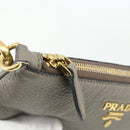 PRADA Shoulder Bag Leather Gray Gold Auth 176055A-16
