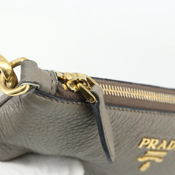 PRADA Shoulder Bag Leather Gray Gold Auth 176055A