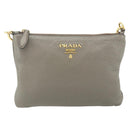 PRADA Shoulder Bag Leather Gray Gold Auth 176055A-2