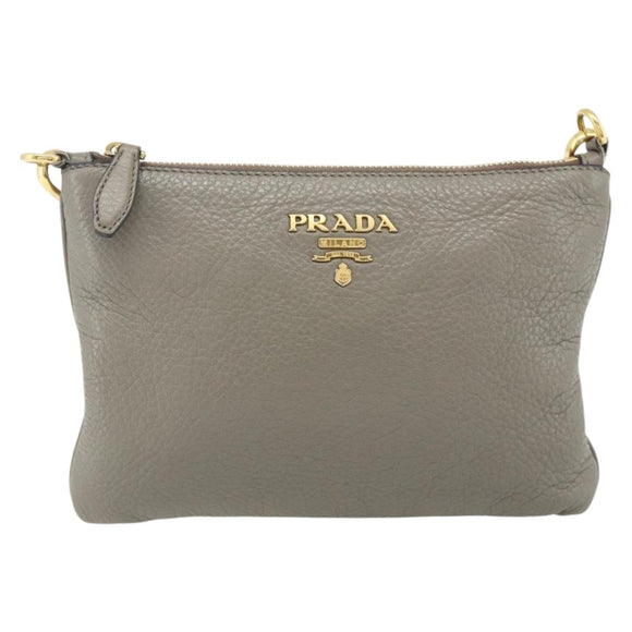 PRADA Shoulder Bag Leather Gray Gold Auth 176055A