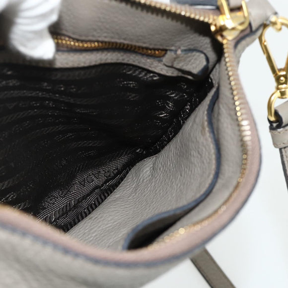 PRADA Shoulder Bag Leather Gray Gold Auth 176055A