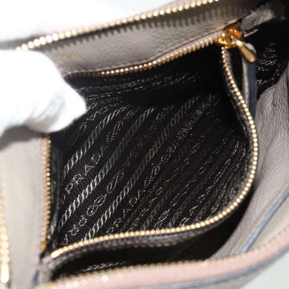 PRADA Shoulder Bag Leather Gray Gold Auth 176055A