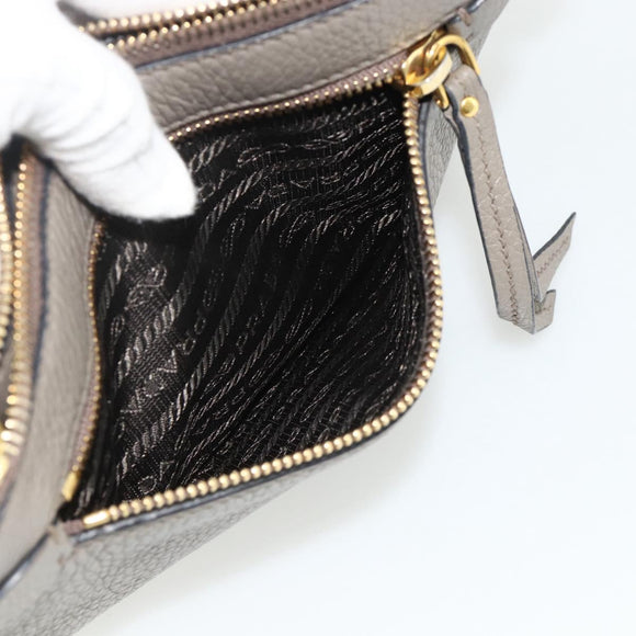 PRADA Shoulder Bag Leather Gray Gold Auth 176055A