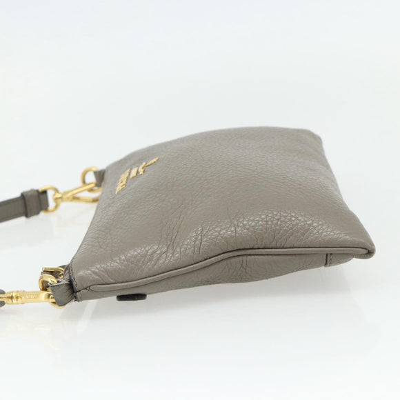 PRADA Shoulder Bag Leather Gray Gold Auth 176055A