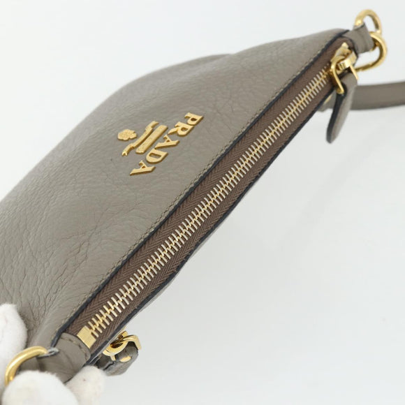 PRADA Shoulder Bag Leather Gray Gold Auth 176055A