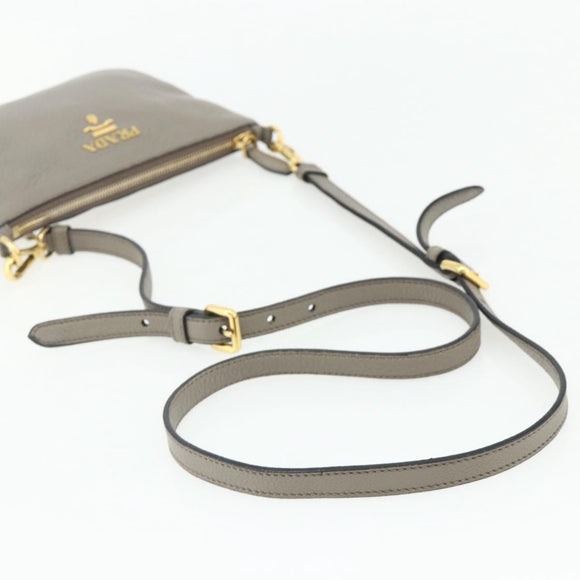 PRADA Shoulder Bag Leather Gray Gold Auth 176055A