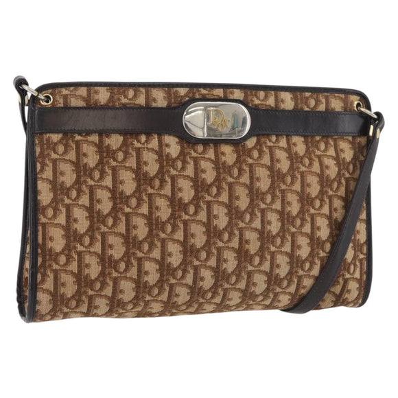 Christian Dior Trotter Canvas Shoulder Bag Beige Gold Auth 176056