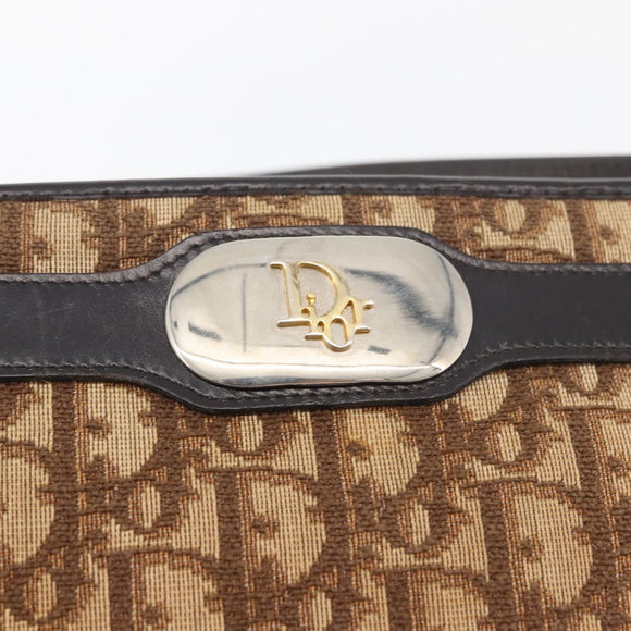 Christian Dior Trotter Canvas Shoulder Bag Beige Gold Auth 176056
