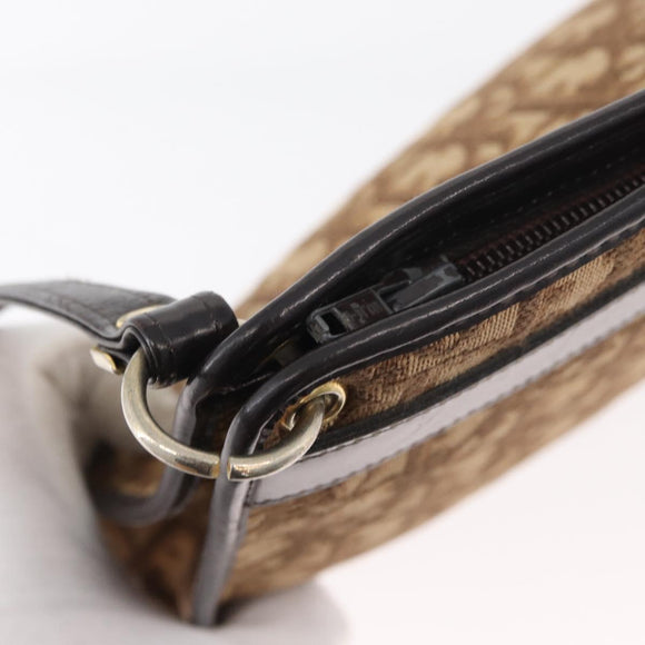 Christian Dior Trotter Canvas Shoulder Bag Beige Gold Auth 176056