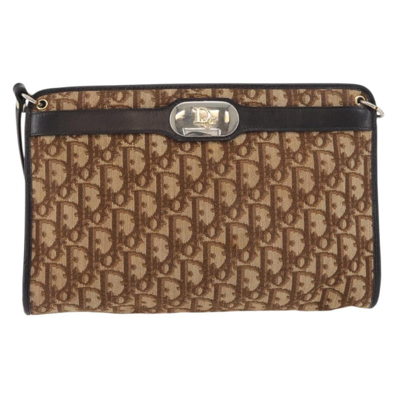 Christian Dior Trotter Canvas Shoulder Bag Beige Gold Auth 176056