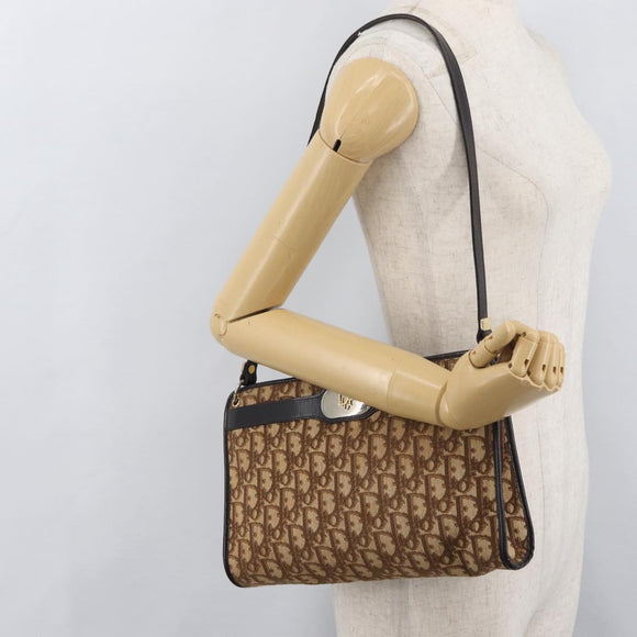 Christian Dior Trotter Canvas Shoulder Bag Beige Gold Auth 176056
